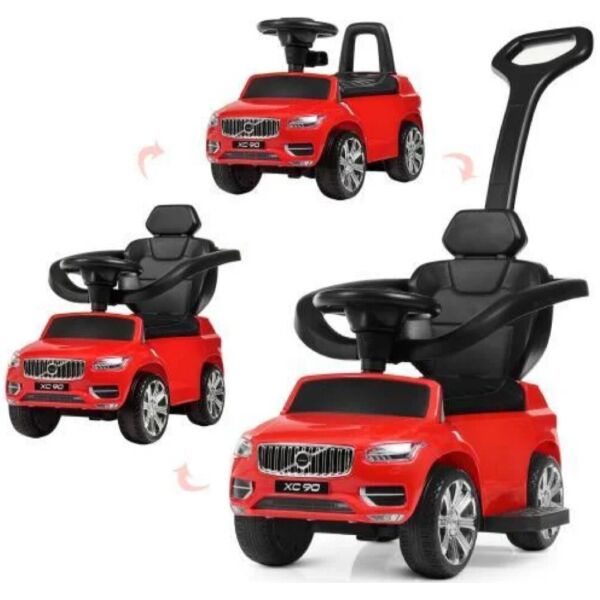 

Каталка - толокар с родительской ручкой Volvo есть свет фар, музыка, MP3 Красный