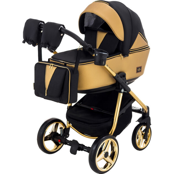 

Детская коляска универсальная 2 в 1 Adamex Sierra Polar (Gold) SR403 черный - золотой кожа (перфорация)