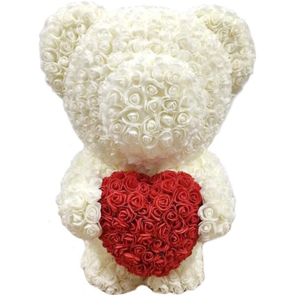 

Мишка из роз c сердцем 60см Bear Flowers BS3 White