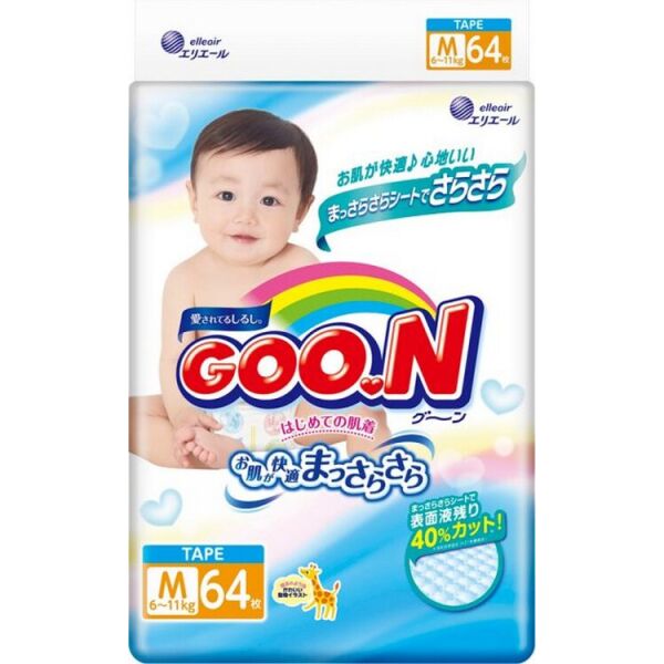 

Подгузники GOO.N для детей 6-11 кг размер M на липучках унисекс 256 шт (853075-4) (4500006493036)