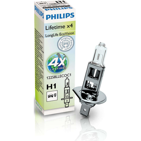 

Автолампа галогенная Philips H1 LongLife EcoVision, 1шт/картон (12258LLECOC1)
