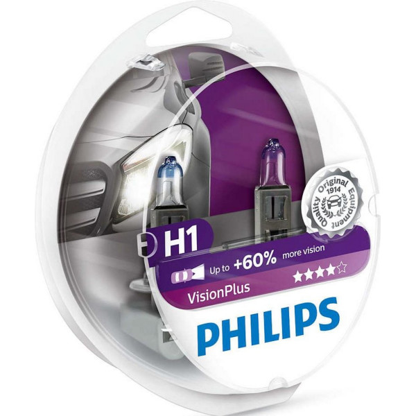 

Автолампа галогенная Philips H1 VisionPlus, 2шт/блистер (12258VPS2)