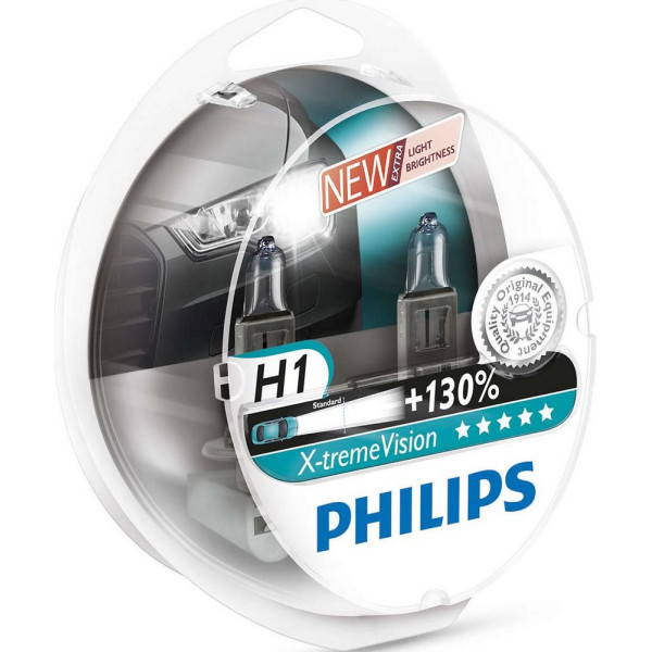 

Автолампа галогенная Philips H1 X-treme VISION +130%, 3700K, 2шт/блистер (12258XV+S2)