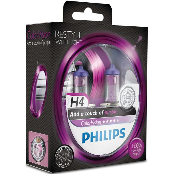 

Автолампа галогенная Philips H4 ColorVision Purple, 2шт/блистер (12342CVPPS2)