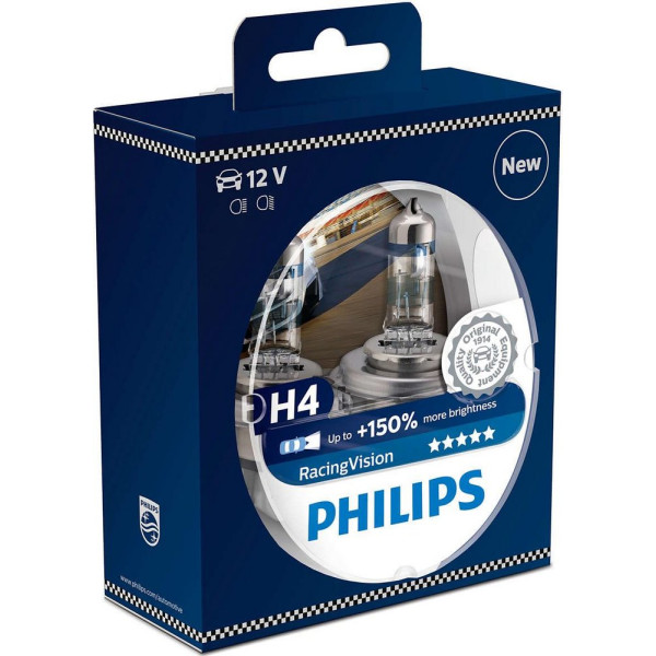 

Автолампа галогенная Philips H4 RACING VISION +150%, 2 шт блистер (12342RVS2)