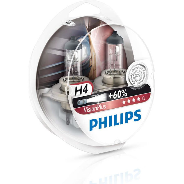 

Автолампа галогенная Philips H4 VisionPlus, 2шт/блистер (12342VPS2)
