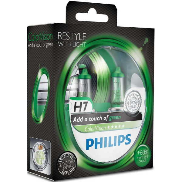 

Автолампа галогенная Philips H7 ColorVision Green, 3350K, 2шт/блистер (12972CVPGS2)