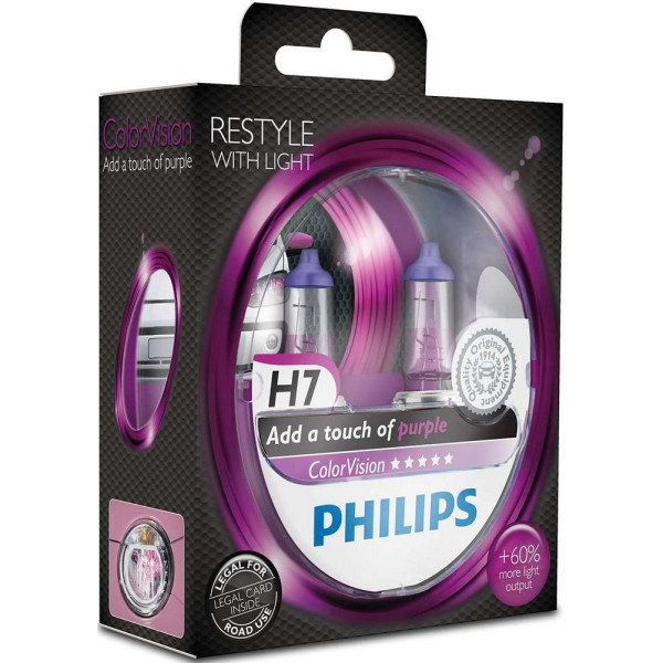 

Автолампа галогенная Philips H7 ColorVision Purple, 2шт/блистер (12972CVPPS2)