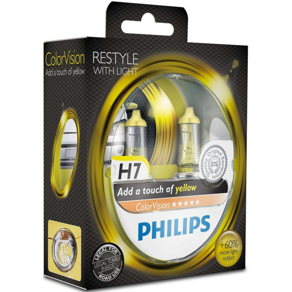 

Автолампа галогенная Philips H7 ColorVision Yellow, 3350K, 2шт/блистер (12972CVPYS2)