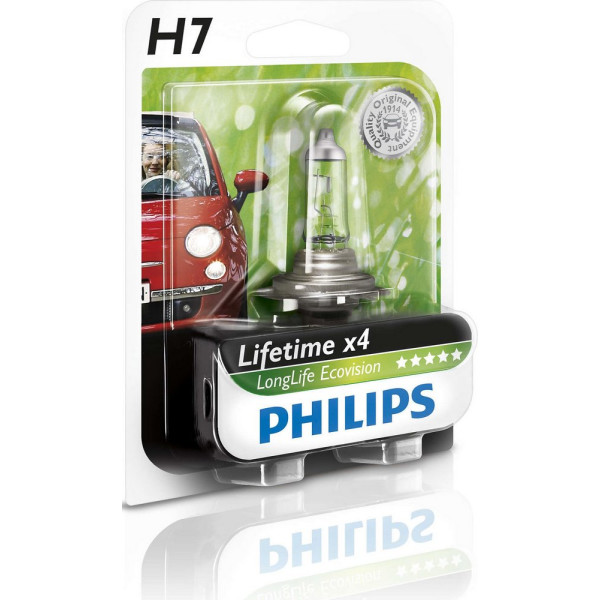 

Автолампа галогенная Philips H7 LongLife EcoVision, 1шт/блистер (12972LLECOB1)