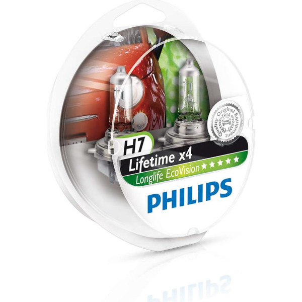 

Автолампа галогенная Philips H7 LongLife EcoVision, 2шт/блистер (12972LLECOS2)