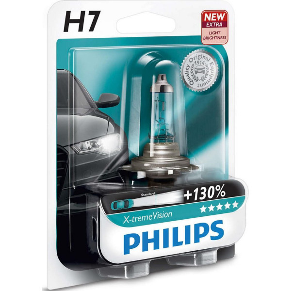 

Автолампа галогенная Philips H7 X-treme VISION +130%, 3700K, 1шт/блистер (12972XV+B1)
