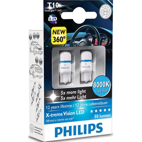 

Светодиодная автолампа Philips W5W X-Treme Vision LED, 8000K, 2шт (127998000KX2)