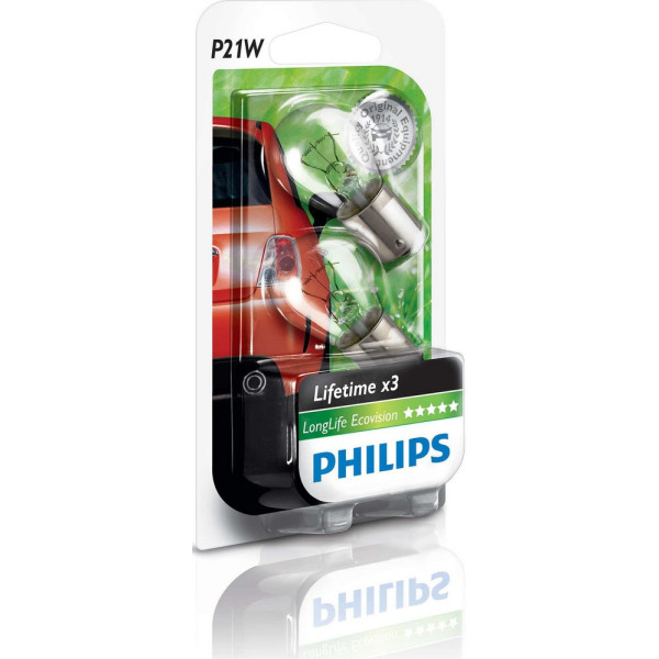 

Автолампа накаливания Philips P21W LongLife EcoVision,2шт/блистер (12498LLECOB2)