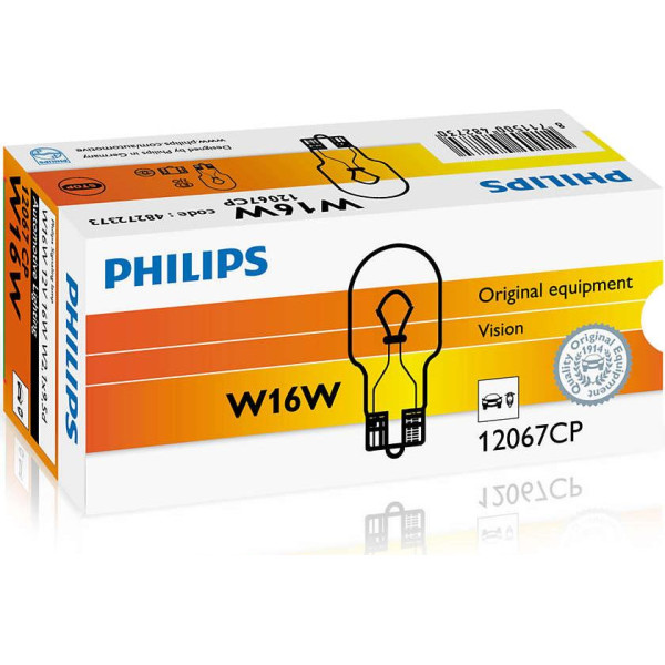 

Автолампа накаливания Philips W16W, 10шт/картон (12067CP)