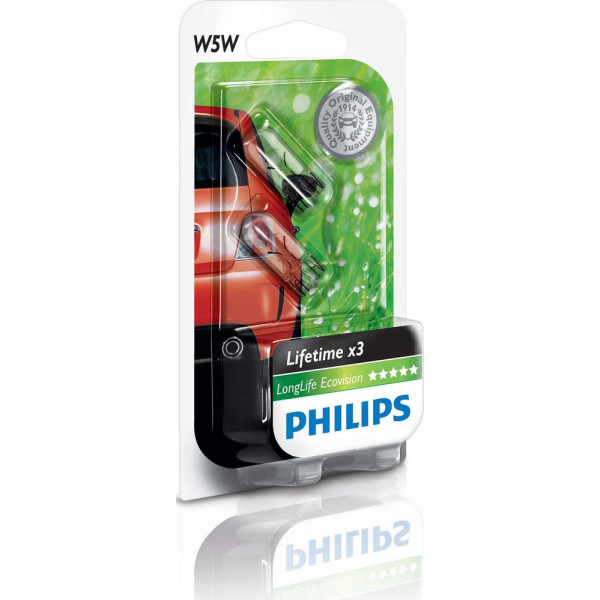 

Автолампа накаливания Philips W5W LongLife EcoVision,2шт/блистер (12961LLECOB2)