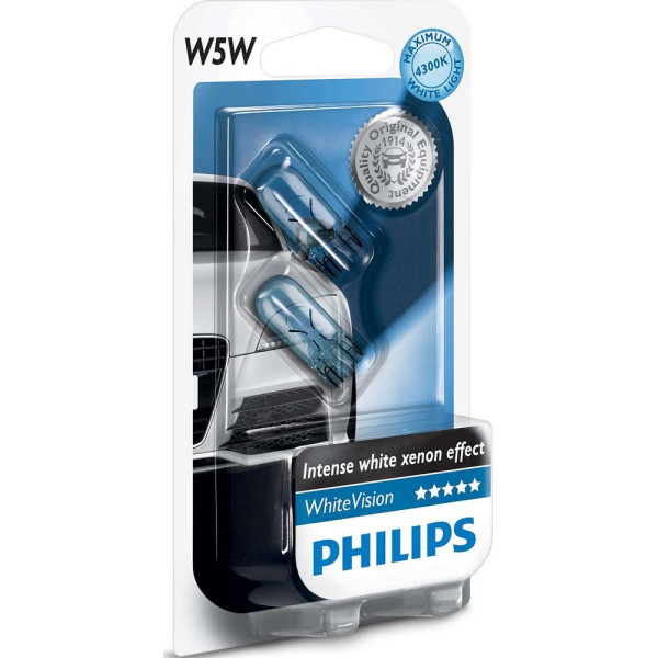 

Автолампа накаливания Philips W5W WhiteVision, 2шт/блистер (12961NBVB2)