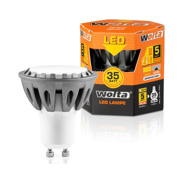 

Лампа светодиодная Wolta 5Вт GU10, дневной (30SPAR16-230-5GU10)