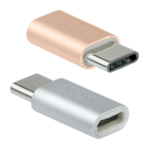 

Переходник Nomi металлический 2 в 1 Micro USB/Type-C Silver+Gold