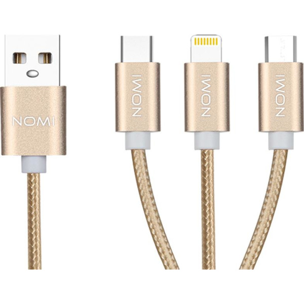 

Кабель Nomi DCMT 10mci 3in1 micro/lightning/type-c 1м Gold