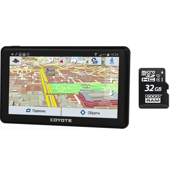 Акція на GPS Навигатор Видеорегистратор COYOTE 926 DVR Hurricane PRO 1gb 16gb с картами для грузового и легкового транспорта + MicroSD карта памяти 32GB від Allo UA