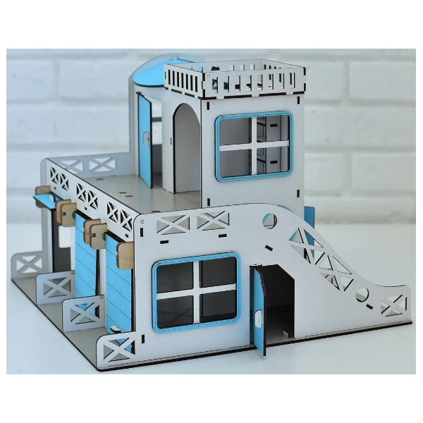 

Детский двухэтажный гараж-парковка с машинками NestWood белый с синим (rkdp001s)