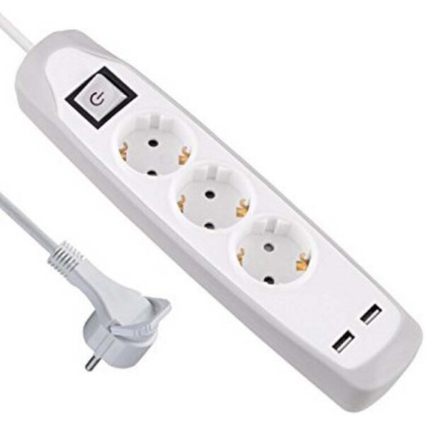 

Удлинитель с плоской вилкой и 2USB портами, 3х1 мм² (62153)