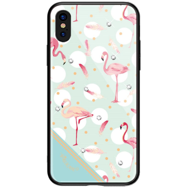 

Чехол Kingxbar Glass/TPU/PC с камнями Фламинго White для iPhone X