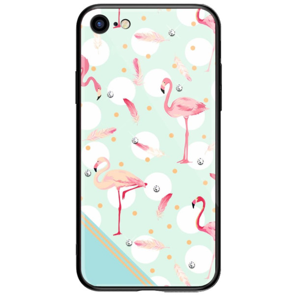 

Чехол Kingxbar iPhone 7/8 / SE2 Glass / TPU / PC с камнями Фламинго бил