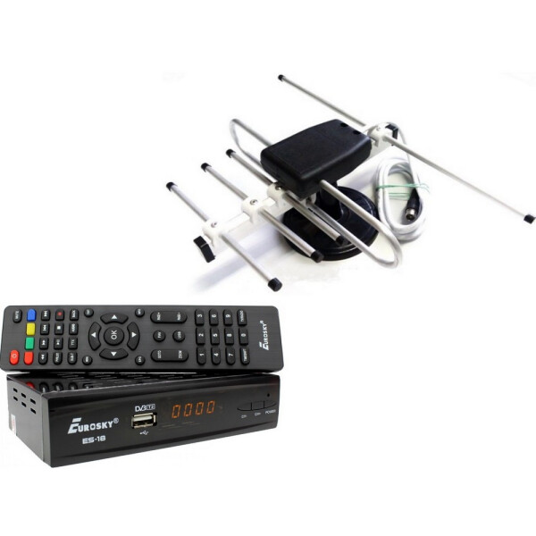 Акція на Комплект Цифрового Т2 телевидения (тюнер Eurosky ES-18 + Антенна для Т2 комнатная Волна-2 с ТВ-кабелем) від Allo UA