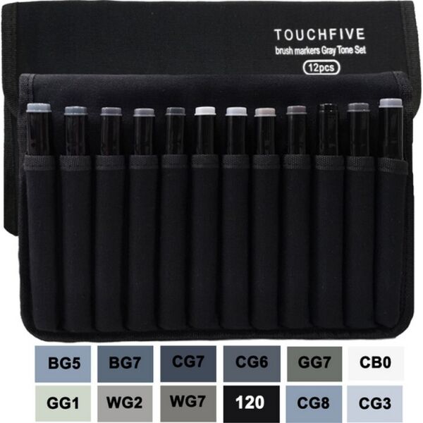 

Набор маркеров двусторонних TouchFive MarkerBrush 12 серые тона (TOUCH24GRAY)