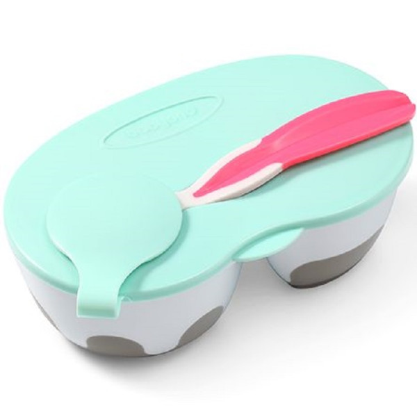 

Двухкамерная мисочка с ложечкой BabyOno Be Active Мятная с красной ложкой (1067)