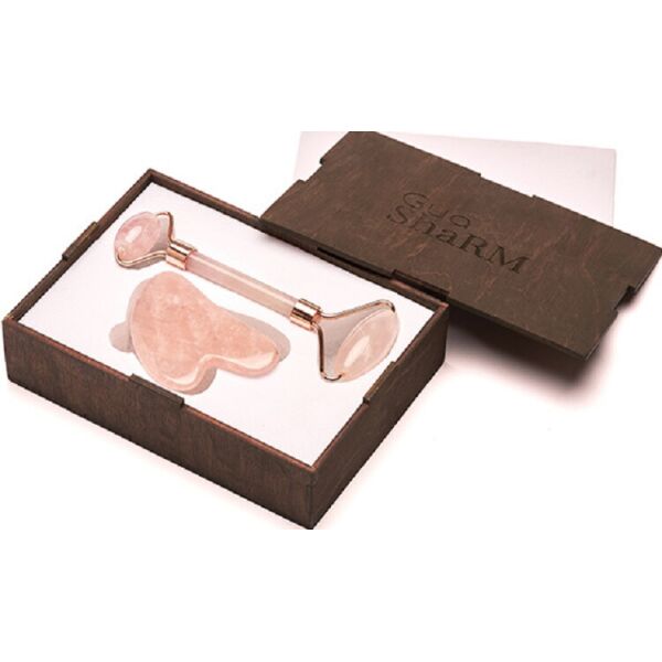 

Роликовый Массажёр + Скребок ГуаШа Сердце - Розовый Кварц + Подарочная коробка из дерева - Графитовая