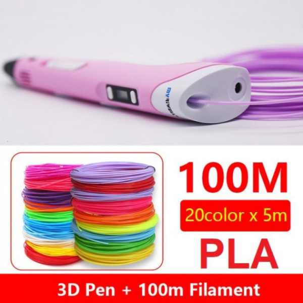 

3D-ручка MYRIWELL RP-100B Pink + 100m (20 цветов) PLA пластика