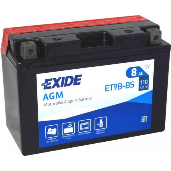 

Автомобильный аккумулятор Exide 8Ah-12v AGM (ET9B-BS) (150х70х105) L, EN110