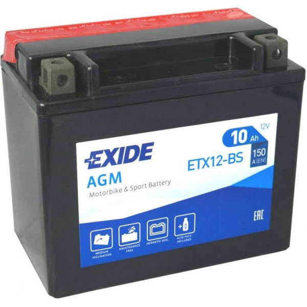 

Автомобильный аккумулятор Exide 10Ah-12v AGM (ETX12-BS) (150х87х130) L, EN150