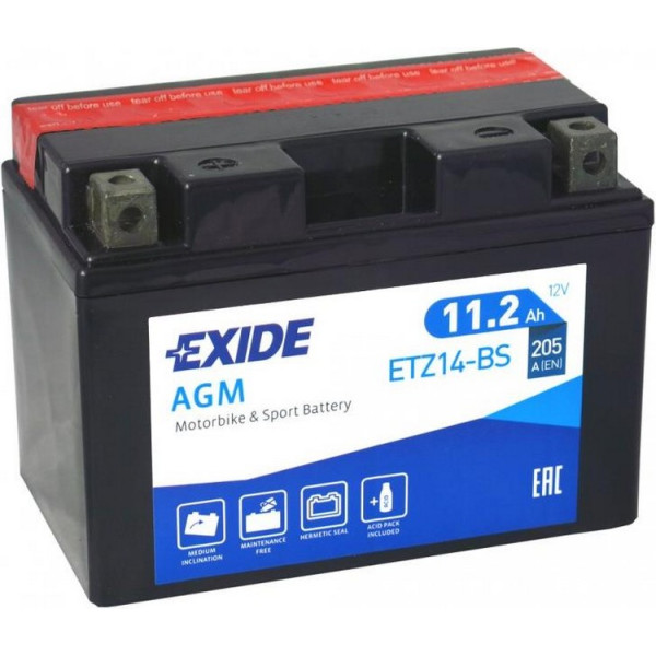 

Автомобильный аккумулятор Exide 11,2Ah-12v AGM (ETZ14-BS) (150х87х110) L, EN205