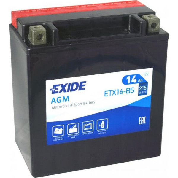 

Автомобильный аккумулятор Exide 14Ah-12v (ETX16-BS) (150х87х161) L, EN215