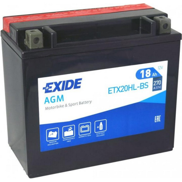 

Автомобильный аккумулятор Exide 18Ah-12v AGM (ETX20HL-BS) (175х87х155) R, EN270