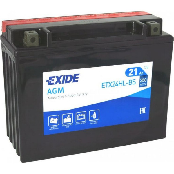 

Автомобильный аккумулятор Exide 21Ah-12v AGM (ETX24HL-BS) (205х87х162) R, EN350