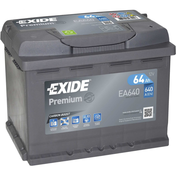 

Автомобильный аккумулятор Exide 64Ah-12v PREMIUM(242х175х190),R,EN640 (EA640)