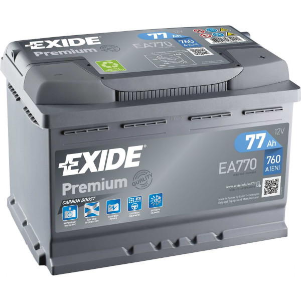 

Автомобильный аккумулятор Exide 77Ah-12v PREMIUM(278х175х190),R,EN760