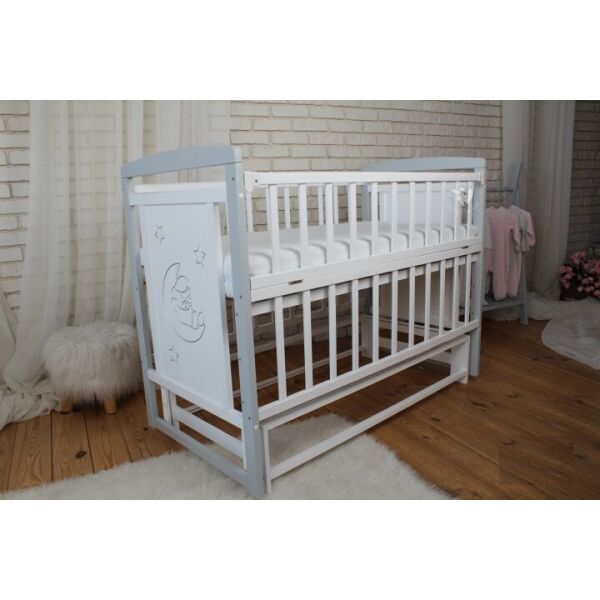 

Кровать детская Baby Comfort TEDDY бело-серая с маятником