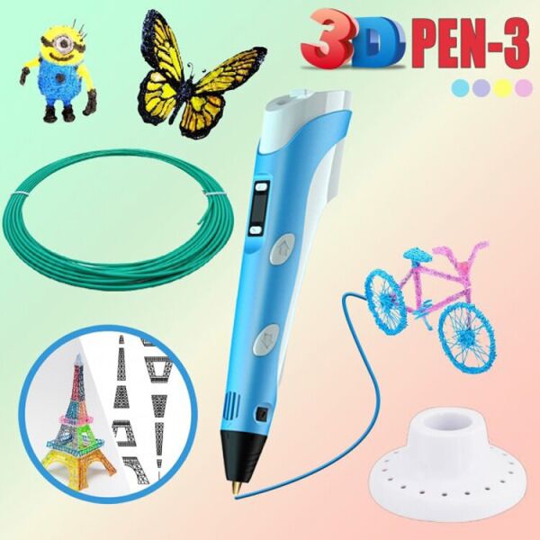 

3D ручка c LCD дисплеем и комплектом эко пластика для рисования 3DPen Hot Draw 3 Blue