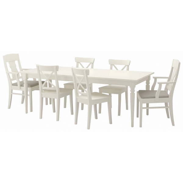 

Обеденный стол IKEA INGATORP / INGOLF стол / 6 стульев белый бежевая оббивка (192.806.80)