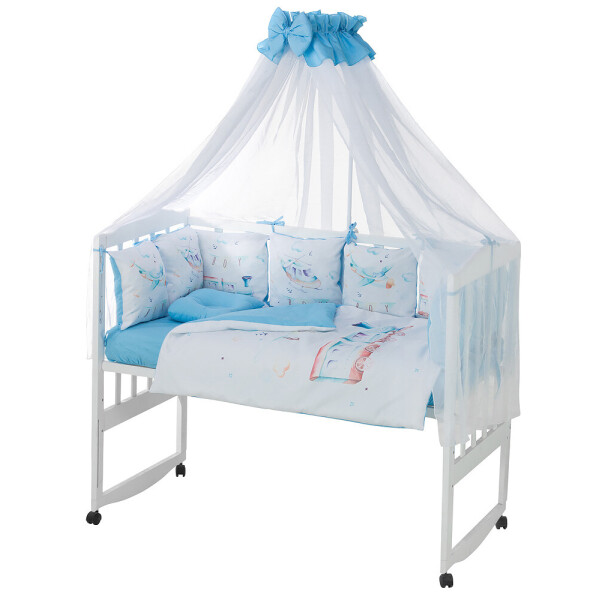 

Детская постель Babyroom Bortiki Print-08 blue train