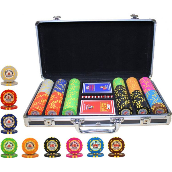 

Профессиональный набор для игры в покер Goods4u Texas Holdem Poker 300 номинальных фишек в кейсе