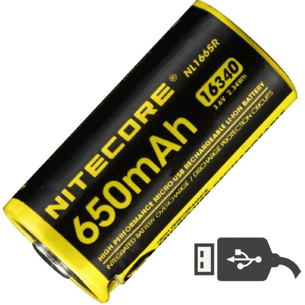 

литиевый Li-Ion RCR123A Nitecore NL1665R 3.6V 650mAh, USB, защищенный 6-1022-r (50387)