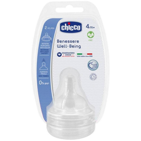 

Соска силиконовая Chicco Well-Being быстрый поток 4м + 2 шт. (20845.20)