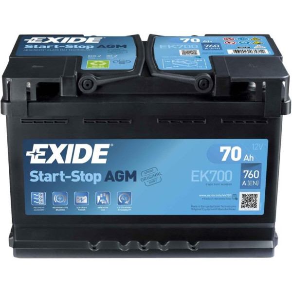 

Автомобильный аккумулятор Exide AGM 6СТ-70 Евро (EK700)